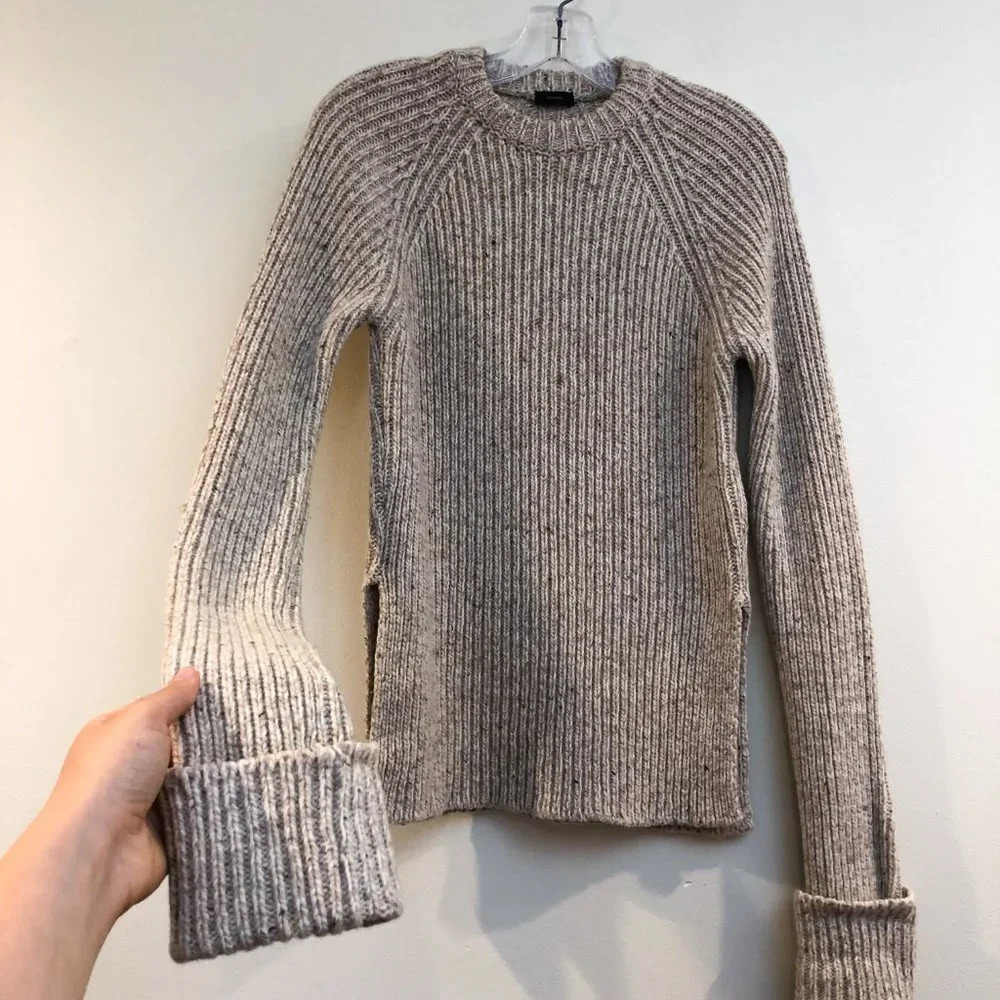 JOSEPH Wool Blend Melange Tan Tight Knit Crew Neck Designer Pullover Sweater M - Picture 5 of 12